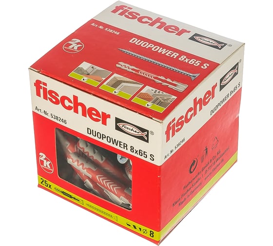 Дюбель с шурупом Fischer DUOPOWER 8X65 S 25 штук 538246