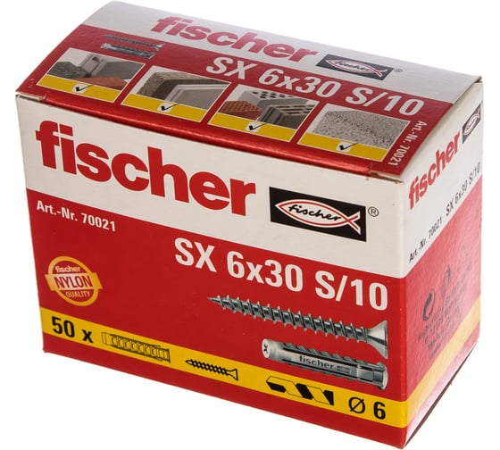 Дюбель с шурупом Fischer SX 6X30 S/10 50 штук 70021