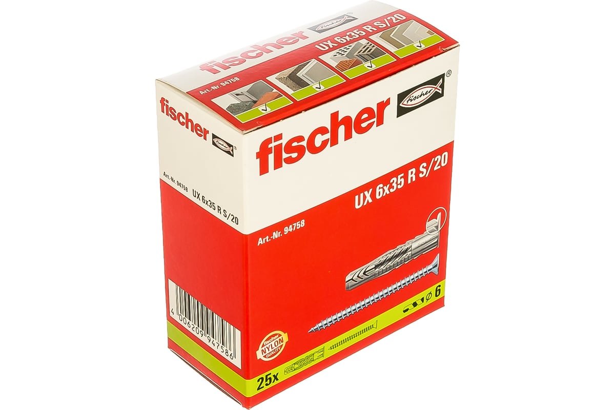Дюбель с шурупом Fischer UX 6X35R S/20 25 штук 94758 - выгодная цена ...