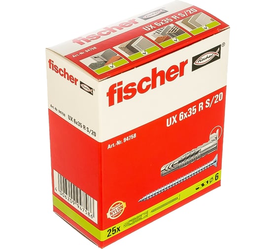 Дюбель с шурупом Fischer UX 6X35R S/20 25 штук 94758
