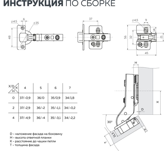 Мебельная петля Lemax PROF clip-on 3d с доводчиком 30 никель, 2 шт. 2pcs-M340-30