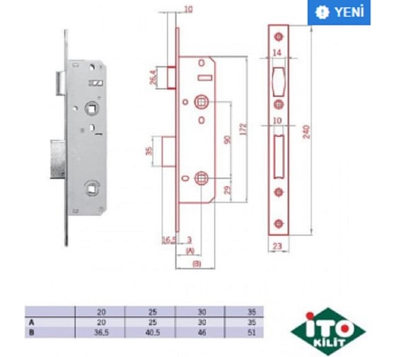 Замок для алюминиевой двери ITO KILIT сантехнический WC 156E/30 703-3175-1031