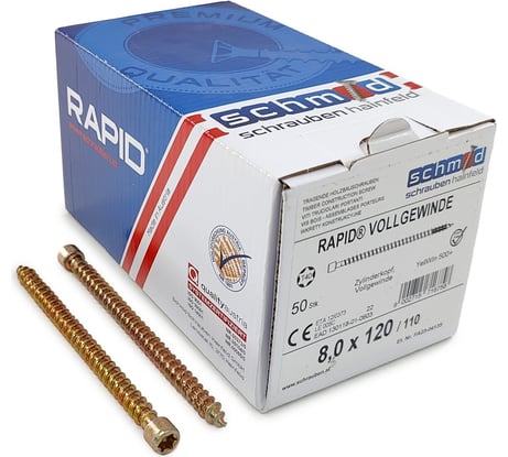 Шурупы Simpson Schmid Rapid FT CL 8.0x120/110 TX40 (Жёлтый цинк, полная резьба, цилиндр, 50 шт.) 1131740801200001