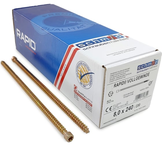 Шурупы Simpson Schmid Rapid FT CL 8.0x240/230 TX40 (Жёлтый цинк, полная резьба, цилиндр, 50 шт.) 1131740802400001 1