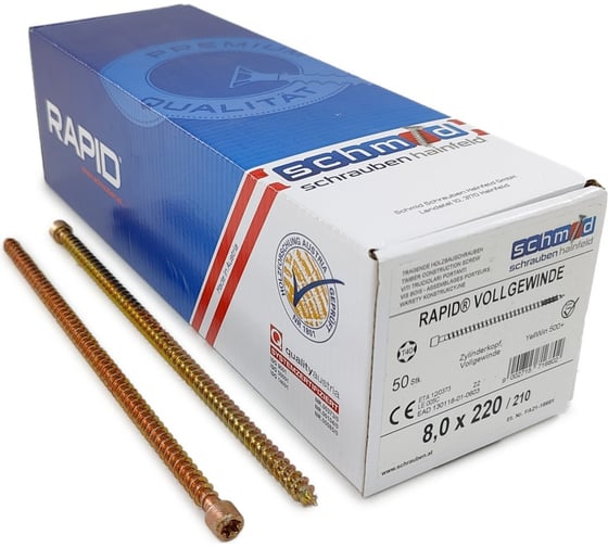 Шурупы Simpson Schmid Rapid FT CL 8.0x220/210 TX40 (Жёлтый цинк, полная резьба, цилиндр, 50 шт.) 1131740802200001 1