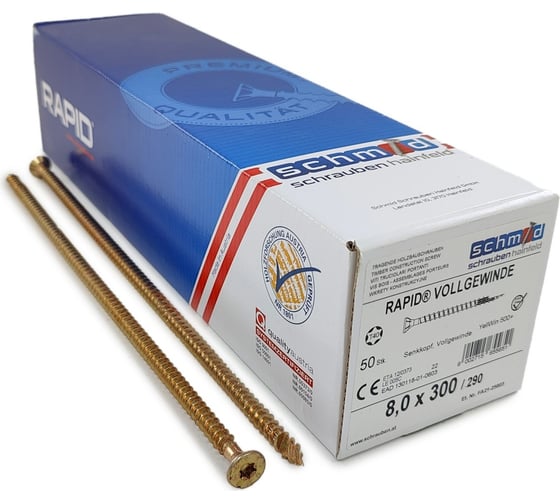 Шурупы Simpson Schmid Rapid FT SK Half-tip 8.0x300/290 TX40 (Жёлтый цинк, полная резьба, потай, 50 шт.) 1935740803000001 1