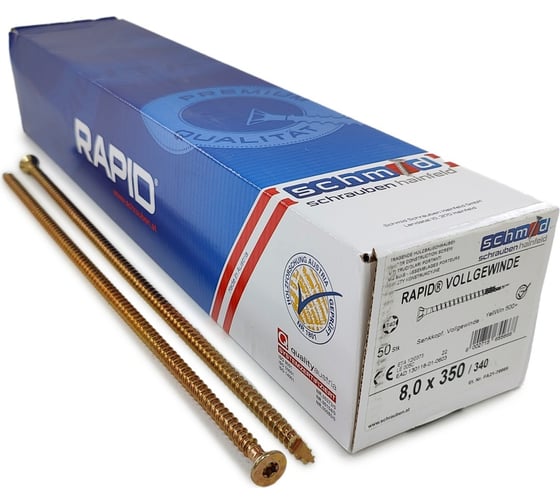 Шурупы Simpson Schmid Rapid FT SK Half-tip 8.0x350/340 TX40 (Жёлтый цинк, полная резьба, 50 шт.) 1935740803500001