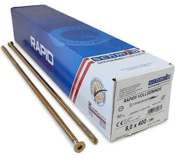 Шурупы Simpson Schmid Rapid FT SK Half-tip 8.0x400/390 TX40 (Жёлтый цинк, полная резьба, потай, 50 шт.) 1935740804000001 1