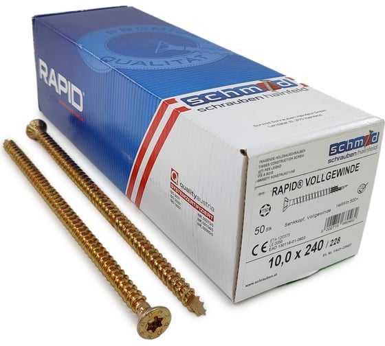 Шурупы Simpson Schmid Rapid FT SK Half-tip 10.0x240/228 TX50 (Жёлтый цинк, полная резьба, потай, 50 шт.) 1945741002400001