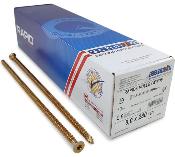 Шурупы Simpson Schmid Rapid FT SK Half-tip 8.0x280/270 TX40 (Жёлтый цинк, полная резьба, 50 шт.) 1935740802800001 1