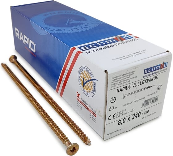 Шурупы Simpson Schmid Rapid FT SK Half-tip 8.0x240/230 TX40 (Жёлтый цинк, полная резьба, потай, 50 шт.) 1935740802400001 1