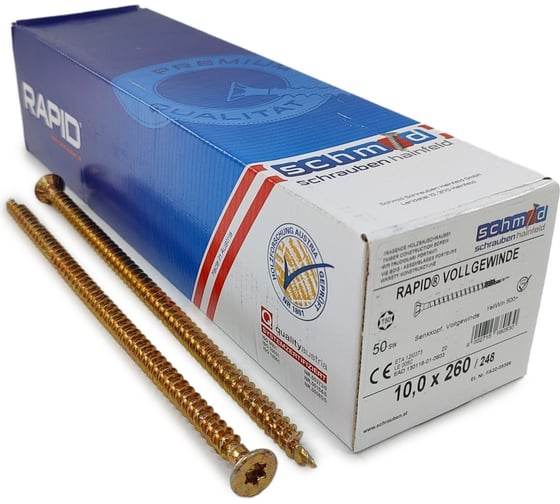 Шурупы Simpson Schmid Rapid FT SK Half-tip 10.0x260/248 TX50 (Жёлтый цинк, полная резьба, потай, 50 шт.) 1945741002600001 1