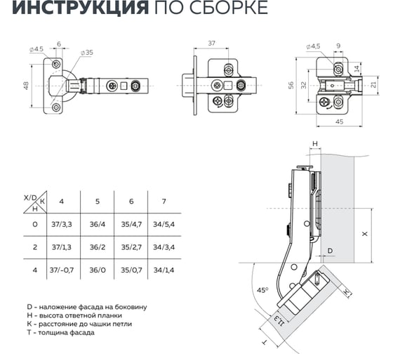 Мебельная петля Lemax PROF clip-on 3d с доводчиком 45 никель (2 шт.) 2pcs-M340-45