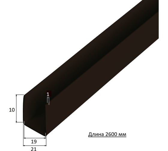 Профиль ПВХ ALBERTS U-образный черный 10x21x10x1x2600 мм, 432096