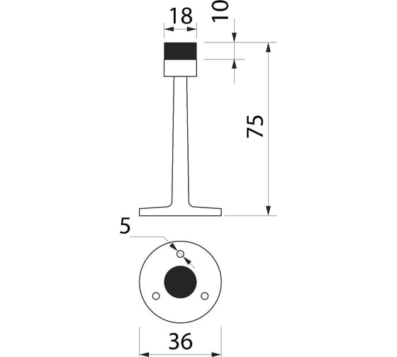 Дверной упор ТУНДРА U106CP, Н=75 мм, d=36, цвет хром 1866341