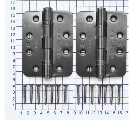 Комплект карточных петель Doorlock dl h102/76/2b/r/sss/gf графит pvd, 102x76x3 мм, 2 штуки, скругленные 74079