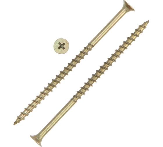 Саморез ТУНДРА 4,8x95 PREMIUM, потай, крупная резьба,шлиц PH2, жёлтый цинк, 1 кг 9227402 1