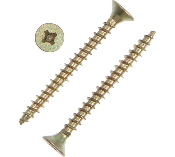 Саморез ТУНДРА универсальный 5x50 PREMIUM, потай, крупная резьба,шлиц PZ2, жёлтый цинк, 1 кг 9227406 1