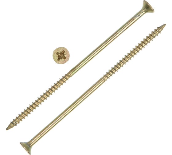 Саморез ТУНДРА универсальный 6x140 PREMIUM, потай, крупная резьба,шлиц PZ3, жёлтый цинк, 1 кг 922740 9227405 1