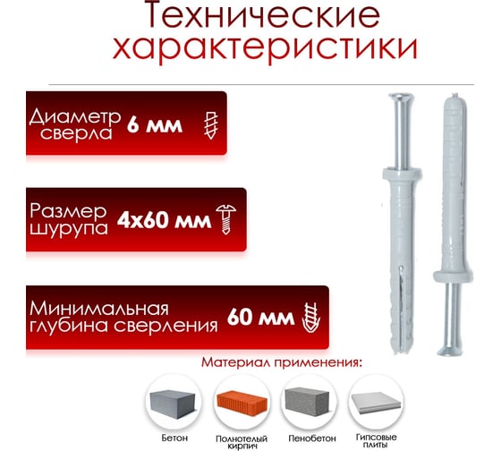 Дюбель-гвоздь ТУНДРА распорный, нейлоновый, цилиндрическая манжета, 6x50 мм, 50 шт. 9501127