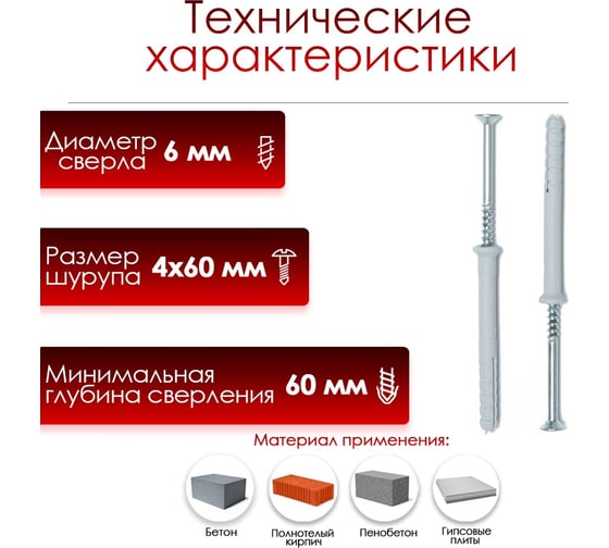 Дюбель-гвоздь ТУНДРА распорный, нейлоновый, потайная манжета, 6x50 мм, 50 шт. 9501126