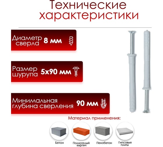 Дюбель-гвоздь ТУНДРА распорный, нейлоновый, потайная манжета, 8x80 мм, 50 шт. 9501132
