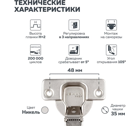 Полунакладная петля Lemax PROF с эксцентриком, 2 шт. 2pcs-FH132BP3AC