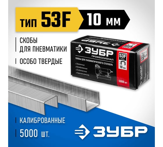 Особотвердые скобы ЗУБР Профессионал плоские, тип 53F, 10 мм, 5000 шт. 31950-10