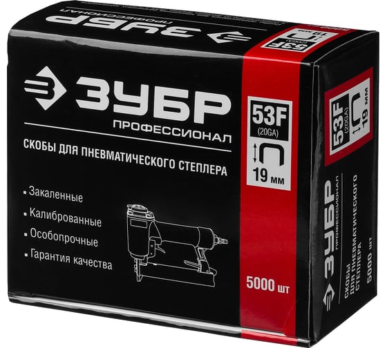 Особотвердые скобы ЗУБР Профессионал плоские, тип 53F, 19 мм, 5000 шт. 31950-19