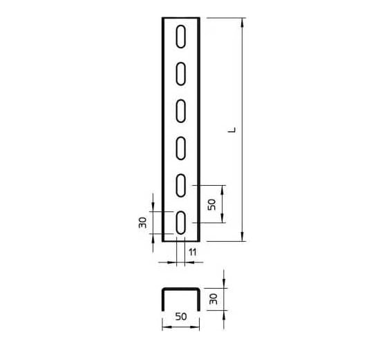 Рейка OBO Bettermann US 3 90 FS, U-профиль, конструкционная, L=900 мм, сталь, конвейерный цинк 6342316
