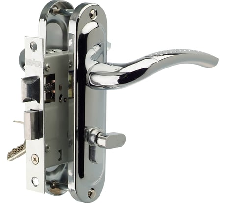 Врезной замок Vrata 50/106-ЦМВ70 цилиндровый, с защелкой, с ручкой, хром 210269