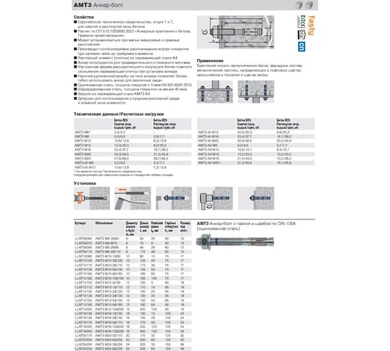 Анкер-болт Fasty шерард. сталь AMT3-sh M10-25/105 (50 шт.) LLAPG10105