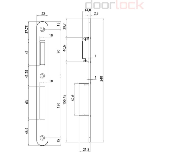 Запорная планка BONAITI g343 серая для b-klass, размер врезки 22x240мм 52564