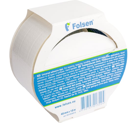 Тканевая влагоустойчивая лента FOLSEN 48мм x 10м, белая 051054810
