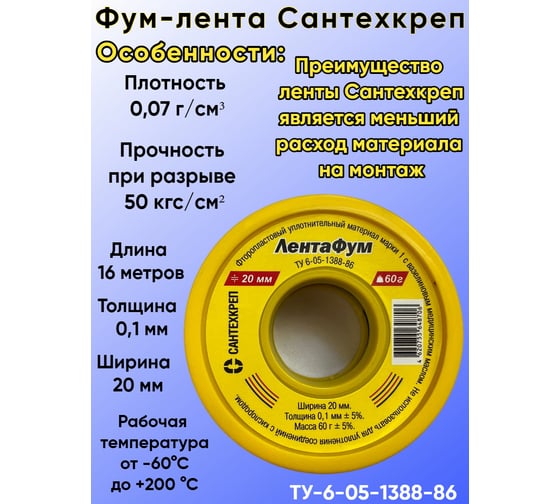 ФУМ- лента Сантехкреп 20х0,1 мм, в кассете, 60 г 2.4.7.