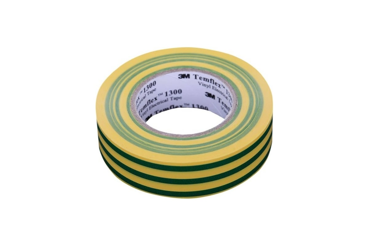Изолента ПВХ 3М Temflex 1300 желто-зеленая, рулон 19 мм x 20 м ...