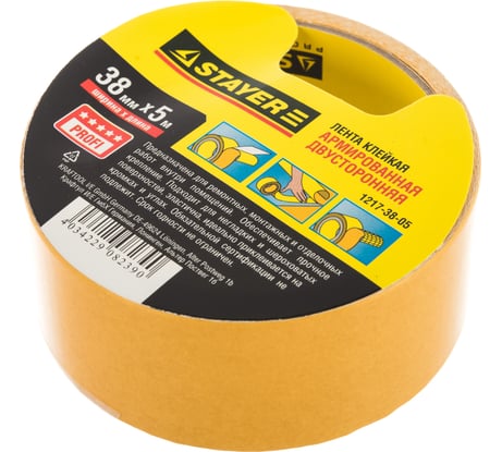 Лента STAYER PROFI двусторонняя, клейкая, армированная тканью, 38ммх5м 1217-38-05