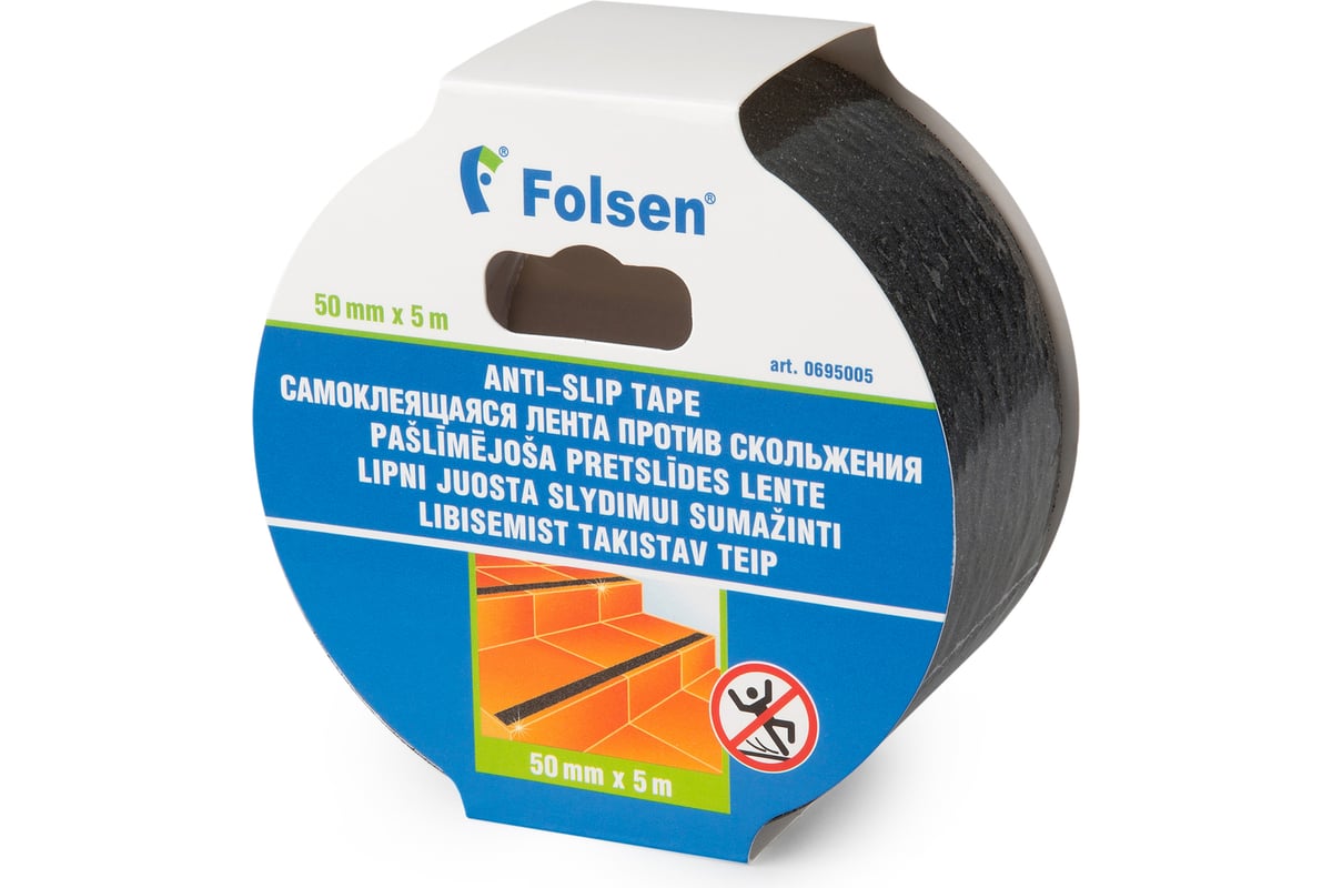 Самоклеящаяся лента против скольжения Folsen 50mm x 5m, чёрная ...