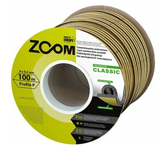 Самоклеящийся уплотнитель ZOOM Classic Р-100 (белый; 9х5.5 мм) 11602834