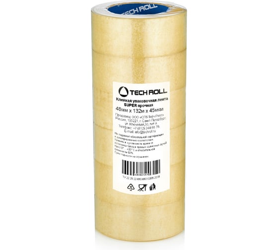Клейкая лента TECHROLL 48мм x 132м x 45мкм прозрачный 6 шт. СП_868153281014