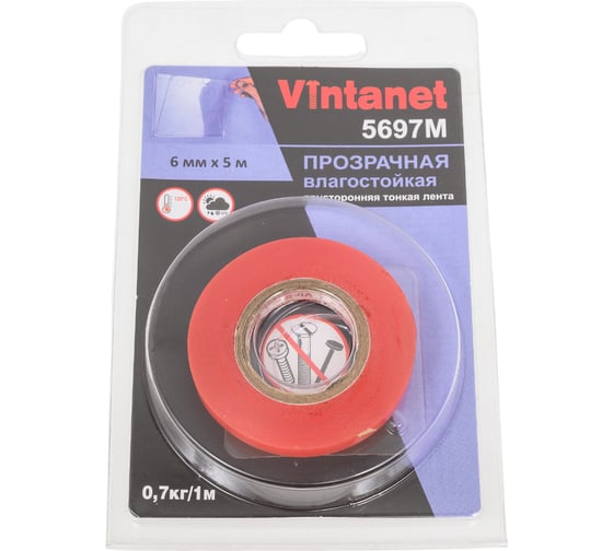 Двусторонняя лента на ПЭТ основе Vintanet 5697М прозрачная, влагостойкая, 6 мм х 5 м 5697M 6MMX5M 1
