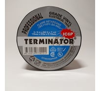 Изолента Terminator Ic6p черная, ПВХ, супер премиум класса, огнеупорная, самозатухающая, всепогодная, 0.18 мм, 19 мм, 20 м 2000326 30831909