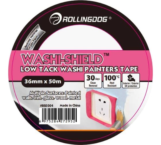 Малярная лента Rollingdog Low Tack Washi 36 мм, 50 м, для деликатных поверхностей BSE004