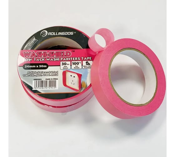Малярная лента Rollingdog Low Tack Washi 24 мм, 50 м, для деликатных поверхностей BSE003 1