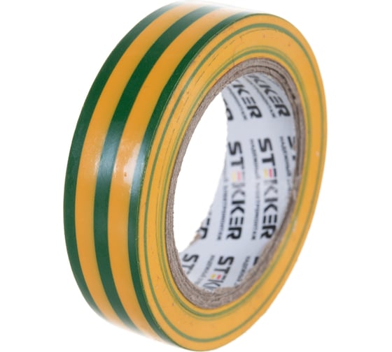 Изоляционная лента STEKKER 0,13x15 мм, 10 м, желто-зеленая, INTP01315-10 32827