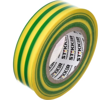 Изоляционная лента STEKKER 0,13x19 мм, 20 м, желто-зеленая, INTP01319-20 32842