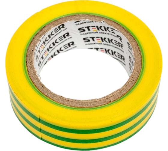 Изоляционная лента STEKKER 0,13x19 мм, 10 м, желто-зеленая, INTP01319-10 32837