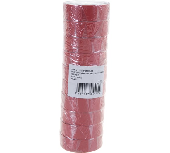 Изоляционная лента STEKKER 0,13x19 мм, 10 м, красная, INTP01319-10 32833