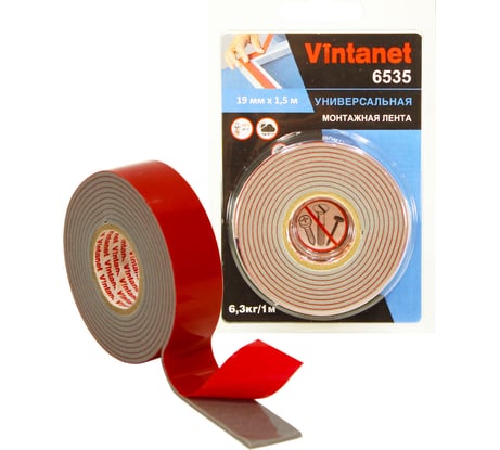 Монтажная клейкая двусторонняя лента Vintanet 6535, универсальная, 19 мм х 1,5 м 19MMX1,5M