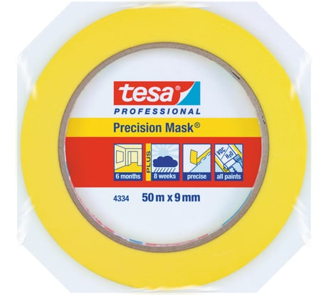 Малярная лента Tesa желтая, четкий край (6 мес) 50м x 9мм 04334-00030-00